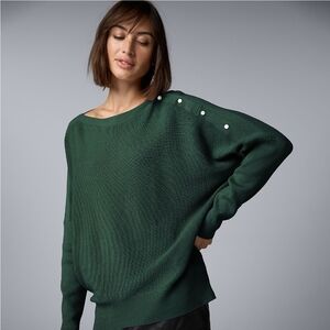 Vera Wang Women's Oversized Forest Green Ribbed Boatneck Knit Sweater Sz XS